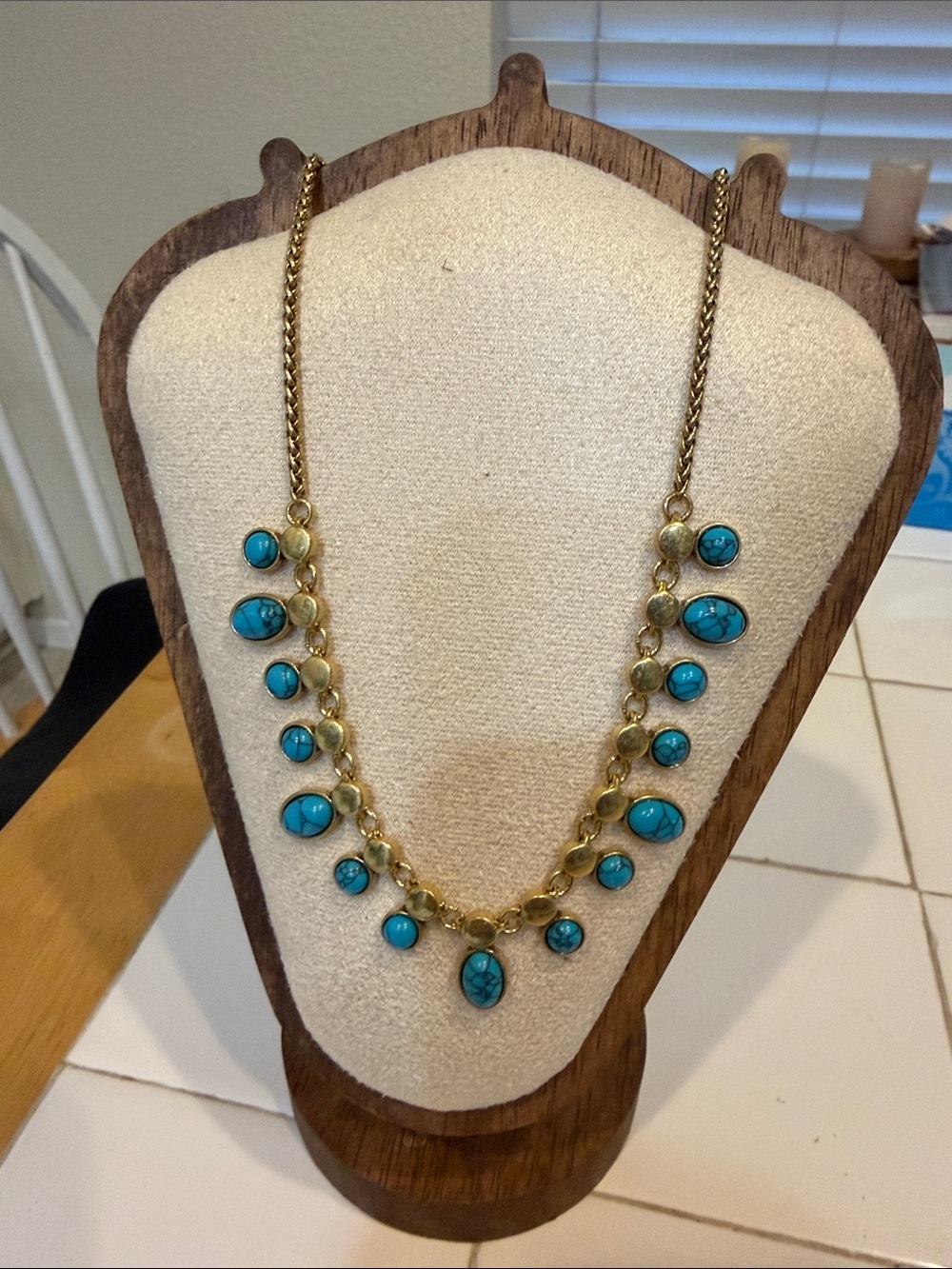 Gold-tone Turquoise Pendant Necklace - Women Jewelry